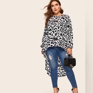 Plus Dip Hem Leopard Print Blouse - 2xl